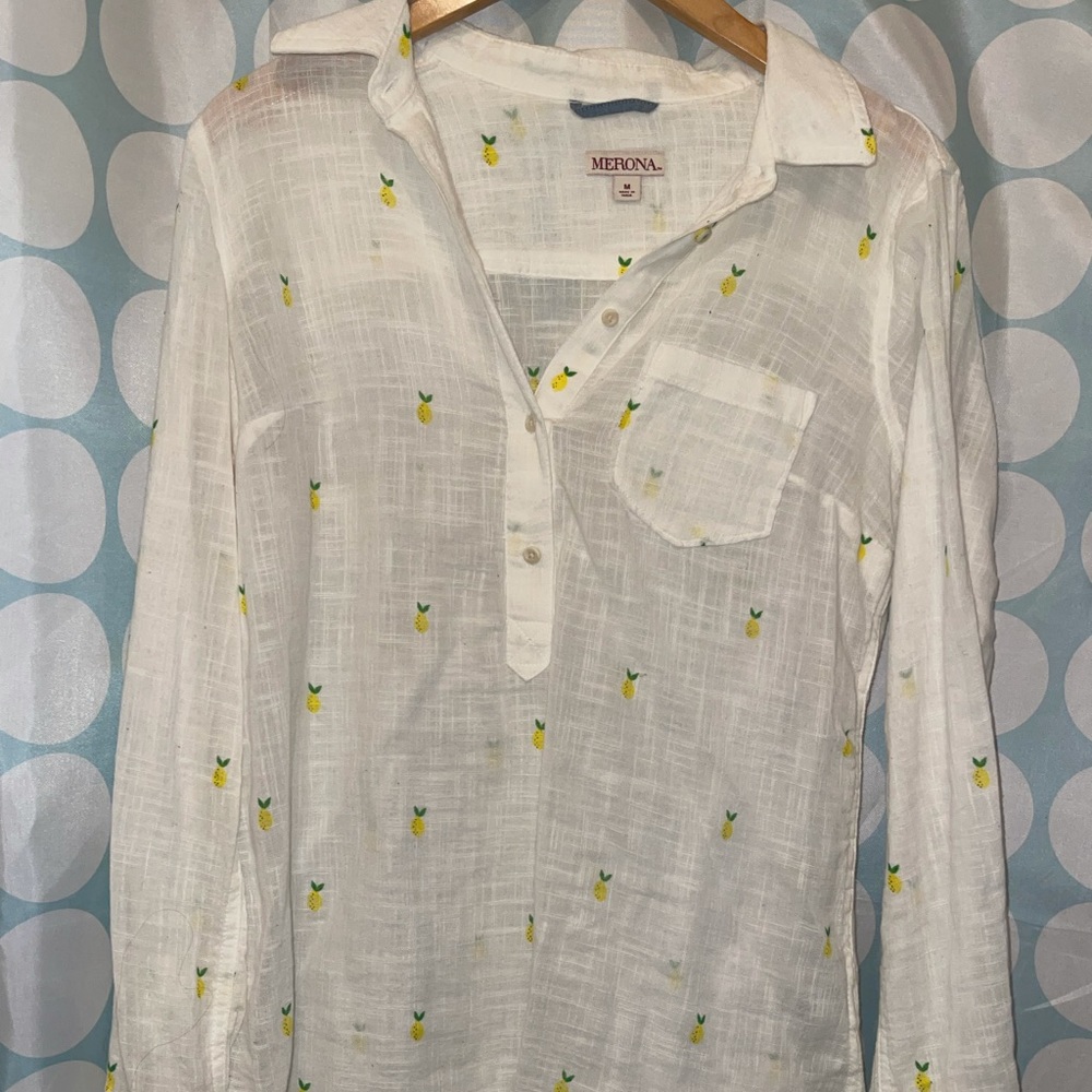 White linen long sleeved lemon shirt (make offer)